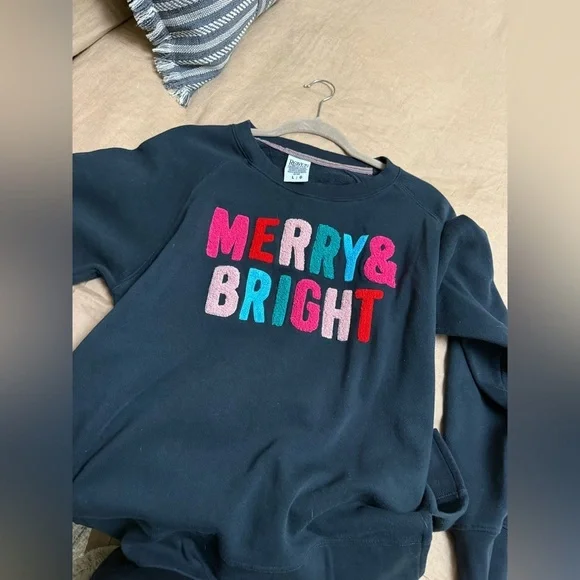 Merry & Bright Chenille Multi Color Applique Cozy Fleece - Picture 5 of 6